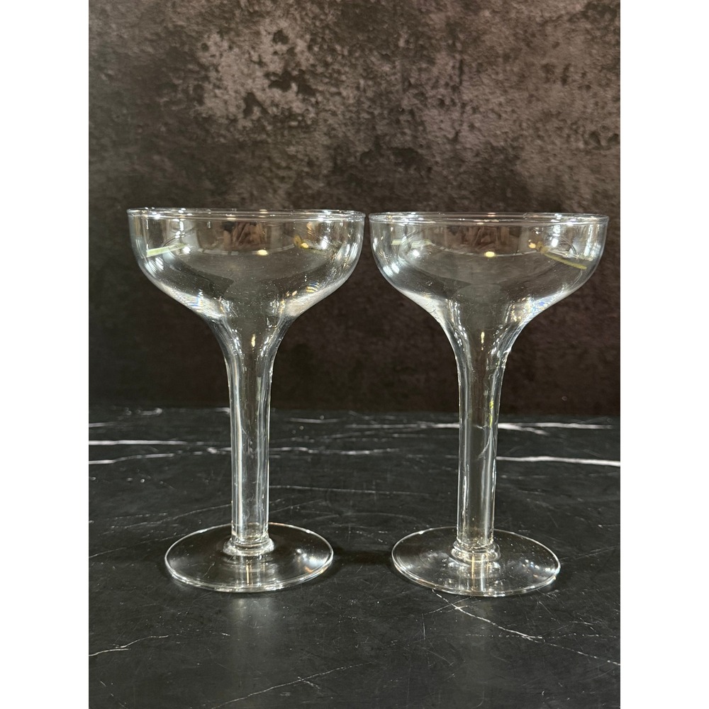 Vintage PAIR (2) MCM Hollow Stem Clear Champagne Coupes 5 5/8in Tall